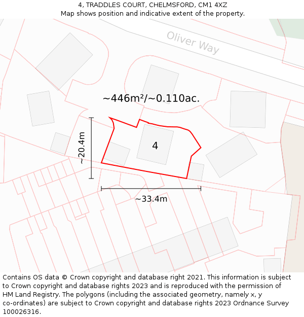 4, TRADDLES COURT, CHELMSFORD, CM1 4XZ: Plot and title map