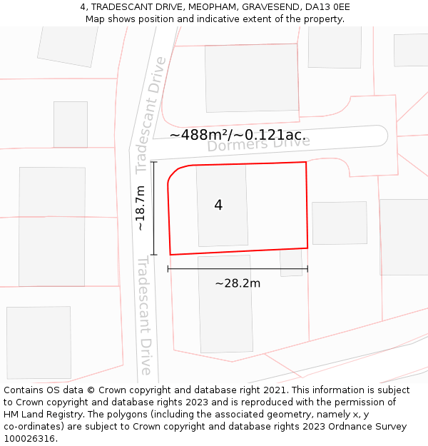 4, TRADESCANT DRIVE, MEOPHAM, GRAVESEND, DA13 0EE: Plot and title map