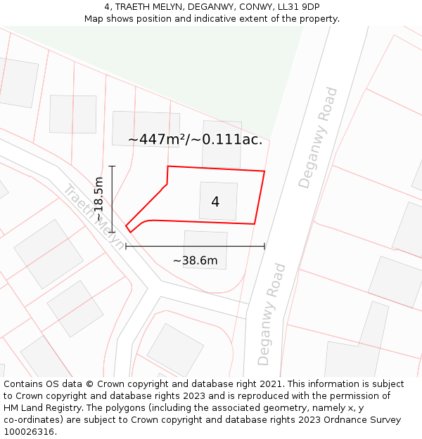 4, TRAETH MELYN, DEGANWY, CONWY, LL31 9DP: Plot and title map