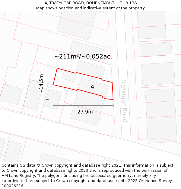 4, TRAFALGAR ROAD, BOURNEMOUTH, BH9 1BA: Plot and title map