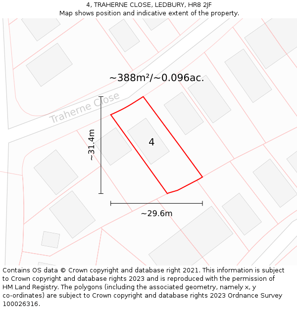 4, TRAHERNE CLOSE, LEDBURY, HR8 2JF: Plot and title map