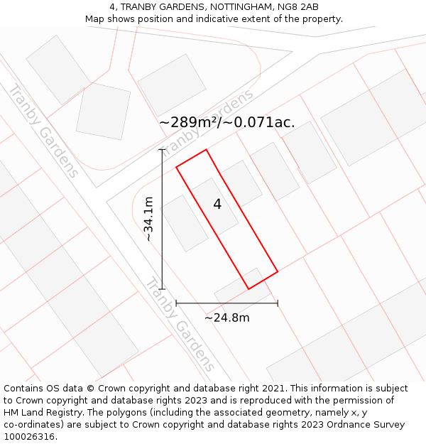 4, TRANBY GARDENS, NOTTINGHAM, NG8 2AB: Plot and title map