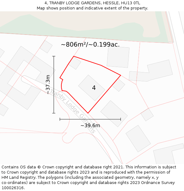 4, TRANBY LODGE GARDENS, HESSLE, HU13 0TL: Plot and title map