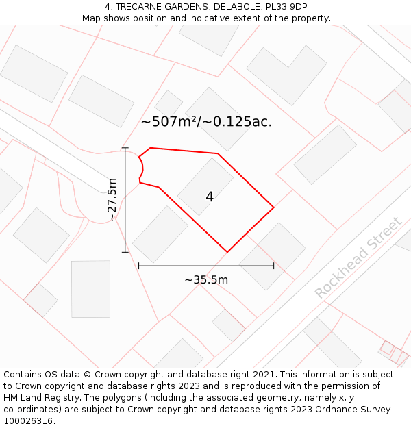 4, TRECARNE GARDENS, DELABOLE, PL33 9DP: Plot and title map