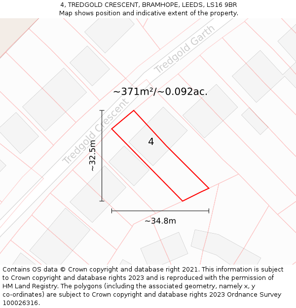 4, TREDGOLD CRESCENT, BRAMHOPE, LEEDS, LS16 9BR: Plot and title map