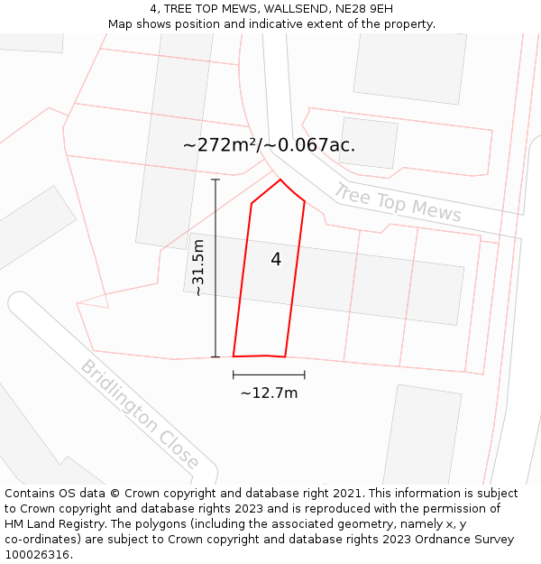 4, TREE TOP MEWS, WALLSEND, NE28 9EH: Plot and title map