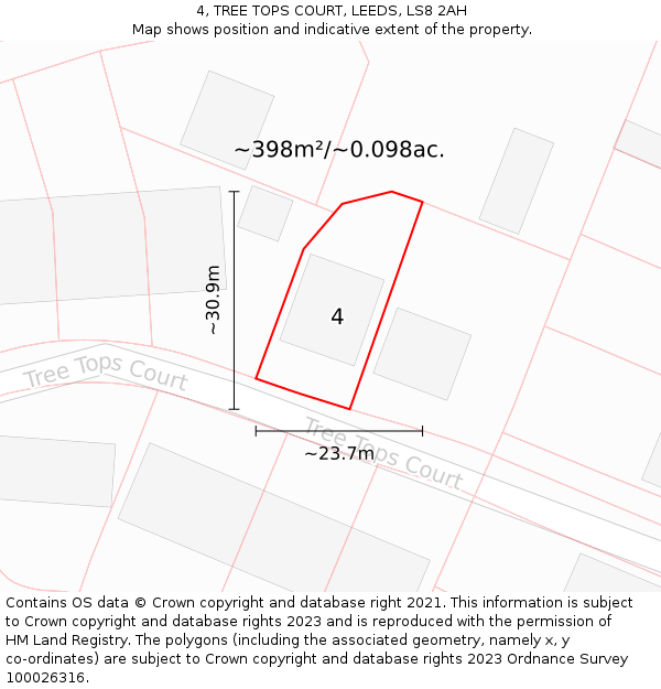 4, TREE TOPS COURT, LEEDS, LS8 2AH: Plot and title map