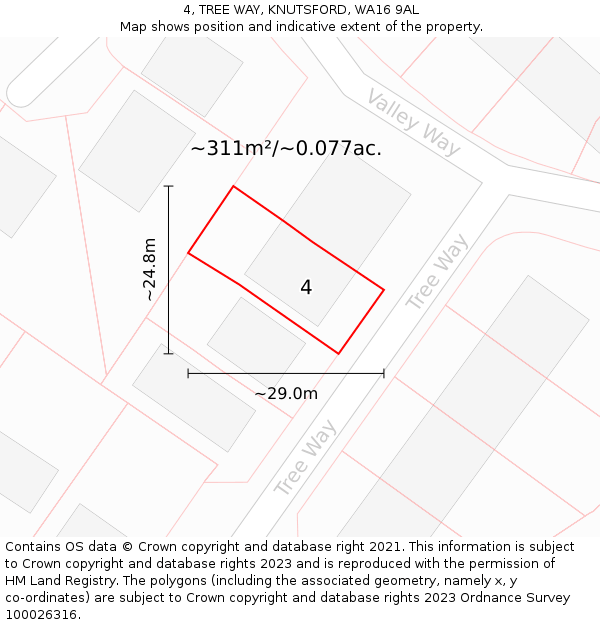 4, TREE WAY, KNUTSFORD, WA16 9AL: Plot and title map