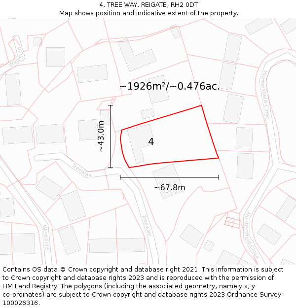 4, TREE WAY, REIGATE, RH2 0DT: Plot and title map