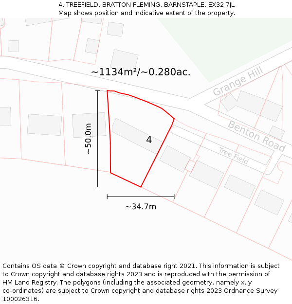 4, TREEFIELD, BRATTON FLEMING, BARNSTAPLE, EX32 7JL: Plot and title map