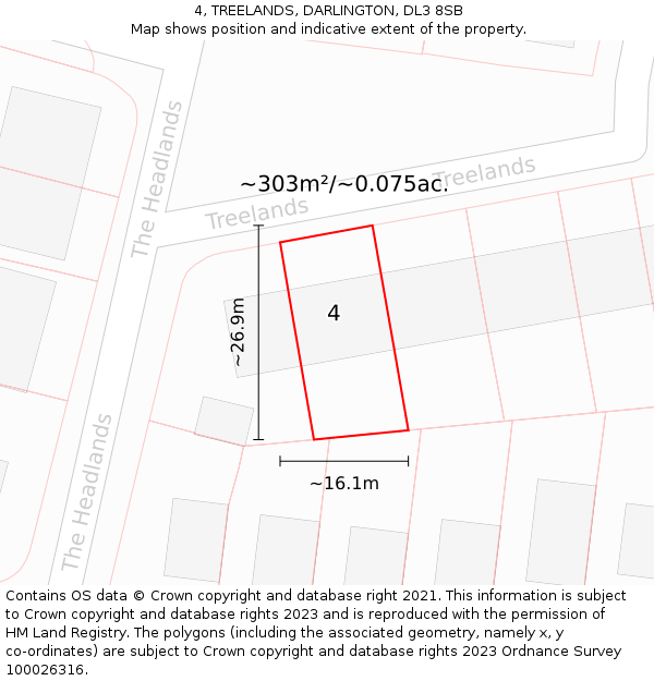 4, TREELANDS, DARLINGTON, DL3 8SB: Plot and title map