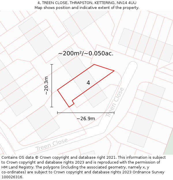 4, TREEN CLOSE, THRAPSTON, KETTERING, NN14 4UU: Plot and title map