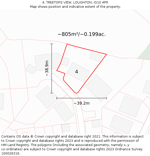 4, TREETOPS VIEW, LOUGHTON, IG10 4PR: Plot and title map