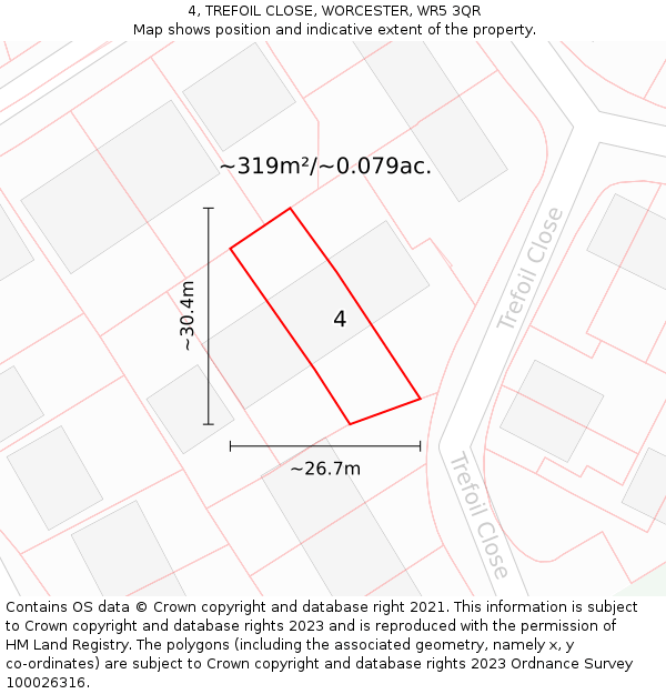 4, TREFOIL CLOSE, WORCESTER, WR5 3QR: Plot and title map