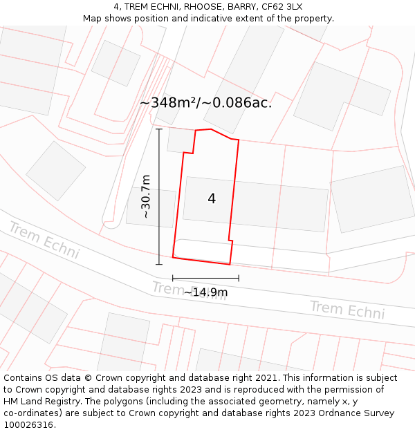4, TREM ECHNI, RHOOSE, BARRY, CF62 3LX: Plot and title map