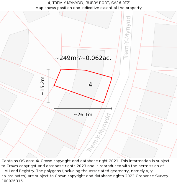 4, TREM Y MYNYDD, BURRY PORT, SA16 0FZ: Plot and title map