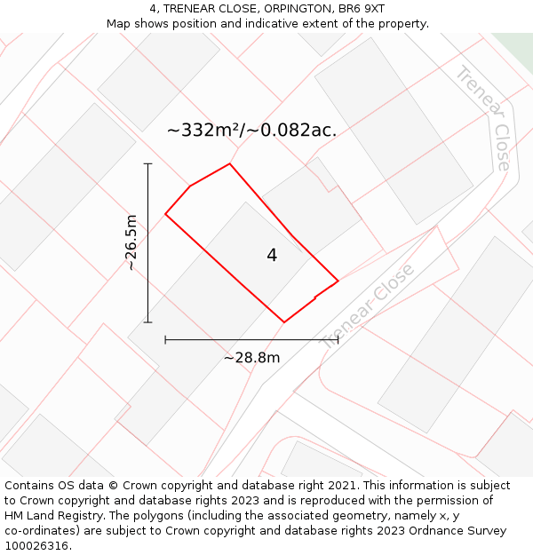 4, TRENEAR CLOSE, ORPINGTON, BR6 9XT: Plot and title map