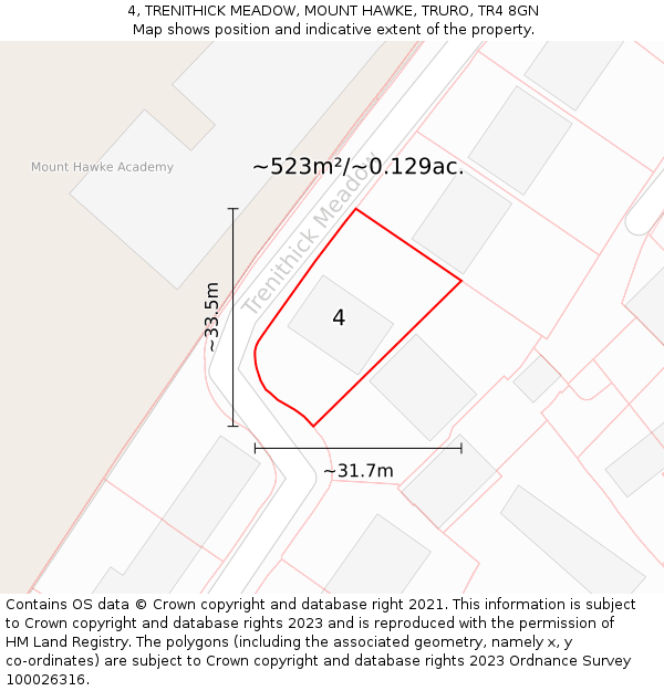 4, TRENITHICK MEADOW, MOUNT HAWKE, TRURO, TR4 8GN: Plot and title map