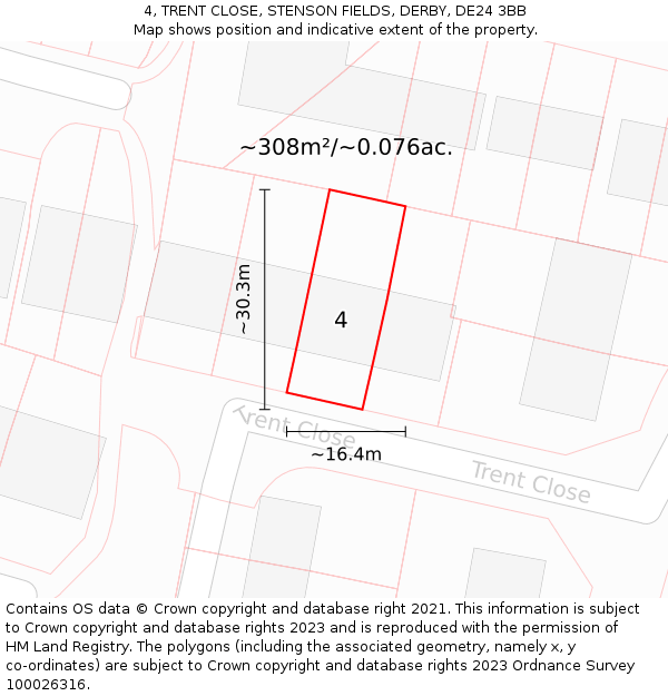 4, TRENT CLOSE, STENSON FIELDS, DERBY, DE24 3BB: Plot and title map