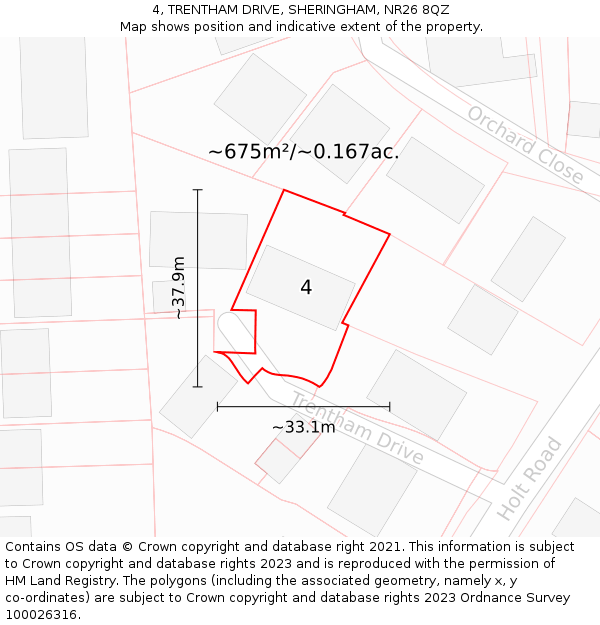 4, TRENTHAM DRIVE, SHERINGHAM, NR26 8QZ: Plot and title map