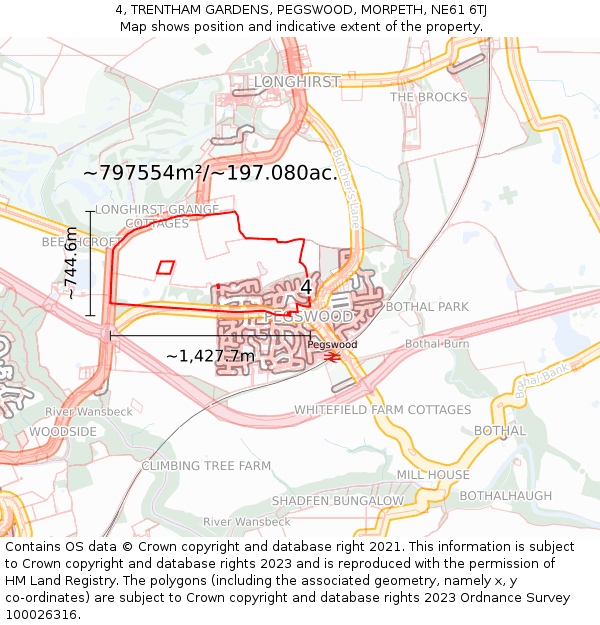 4, TRENTHAM GARDENS, PEGSWOOD, MORPETH, NE61 6TJ: Plot and title map