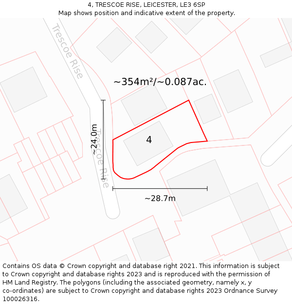 4, TRESCOE RISE, LEICESTER, LE3 6SP: Plot and title map