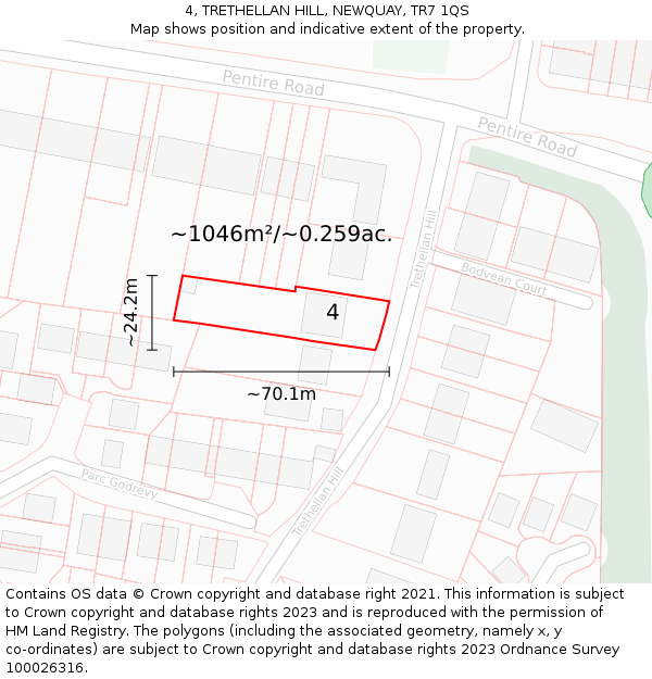 4, TRETHELLAN HILL, NEWQUAY, TR7 1QS: Plot and title map