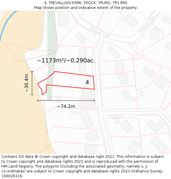 4, TREVALLION PARK, FEOCK, TRURO, TR3 6RS: Plot and title map
