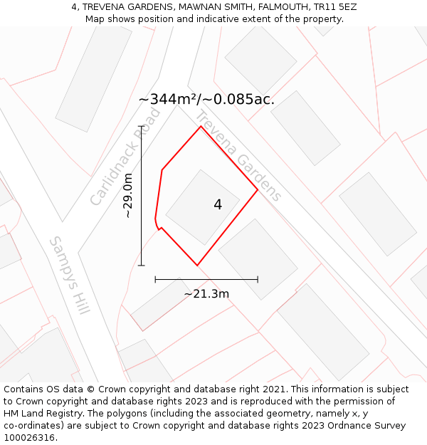 4, TREVENA GARDENS, MAWNAN SMITH, FALMOUTH, TR11 5EZ: Plot and title map