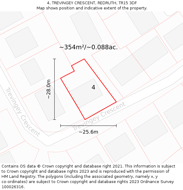 4, TREVINGEY CRESCENT, REDRUTH, TR15 3DF: Plot and title map