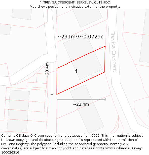 4, TREVISA CRESCENT, BERKELEY, GL13 9DD: Plot and title map