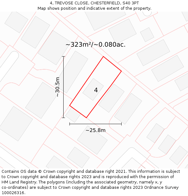 4, TREVOSE CLOSE, CHESTERFIELD, S40 3PT: Plot and title map