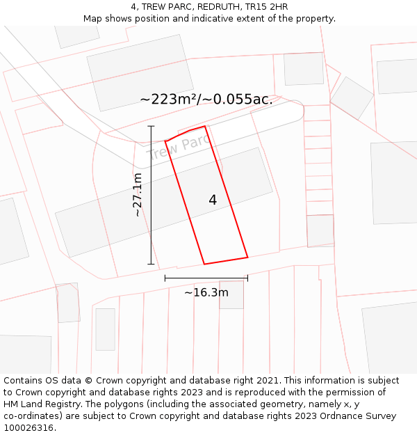 4, TREW PARC, REDRUTH, TR15 2HR: Plot and title map