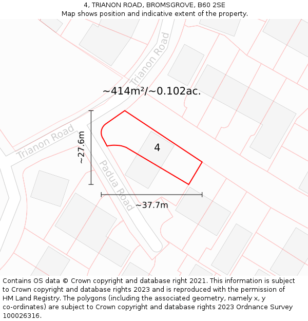 4, TRIANON ROAD, BROMSGROVE, B60 2SE: Plot and title map
