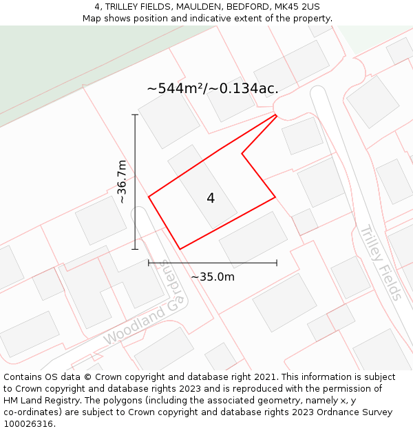 4, TRILLEY FIELDS, MAULDEN, BEDFORD, MK45 2US: Plot and title map
