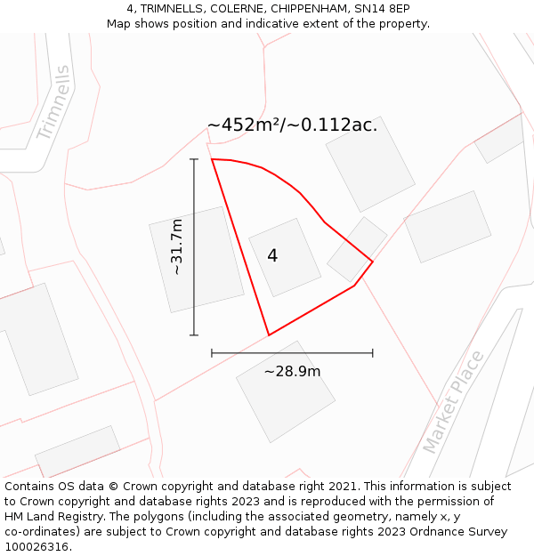 4, TRIMNELLS, COLERNE, CHIPPENHAM, SN14 8EP: Plot and title map