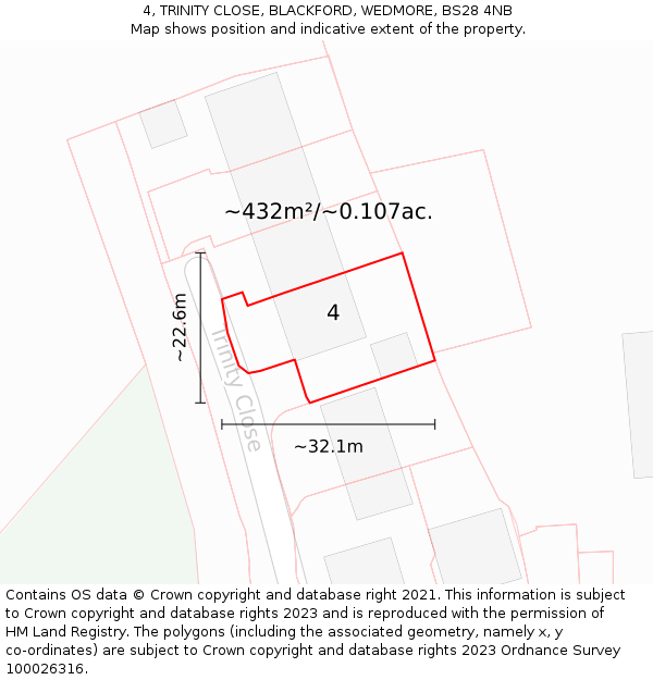4, TRINITY CLOSE, BLACKFORD, WEDMORE, BS28 4NB: Plot and title map
