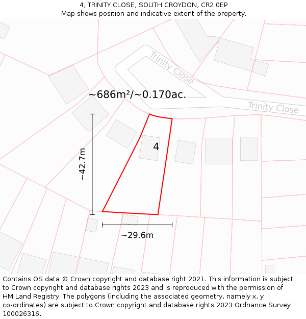 4, TRINITY CLOSE, SOUTH CROYDON, CR2 0EP: Plot and title map