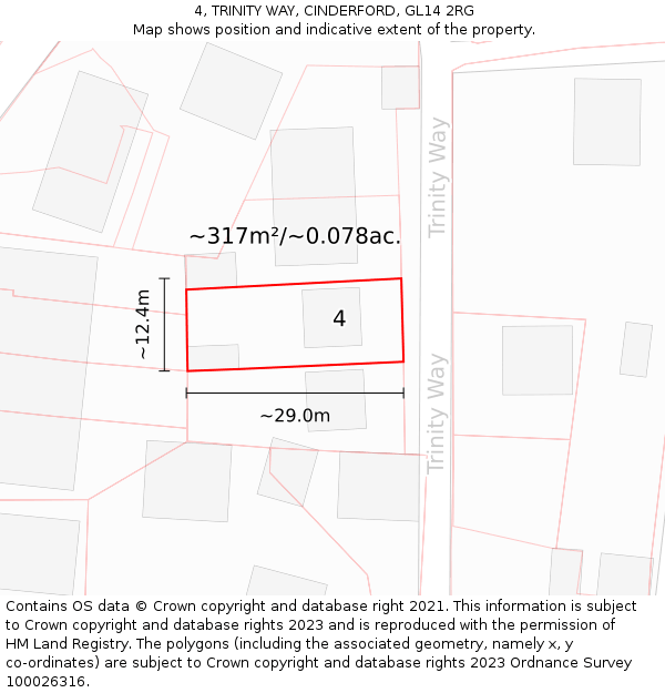 4, TRINITY WAY, CINDERFORD, GL14 2RG: Plot and title map