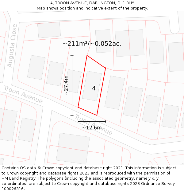 4, TROON AVENUE, DARLINGTON, DL1 3HY: Plot and title map