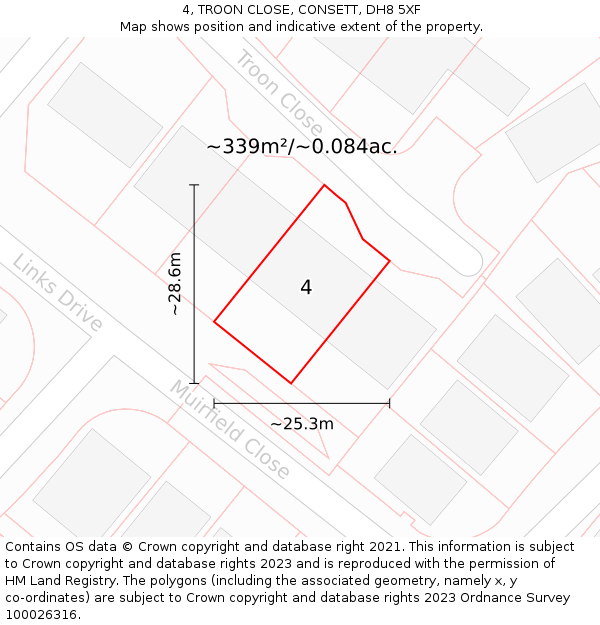 4, TROON CLOSE, CONSETT, DH8 5XF: Plot and title map