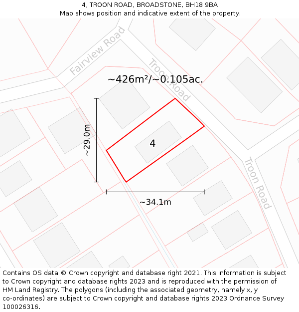 4, TROON ROAD, BROADSTONE, BH18 9BA: Plot and title map