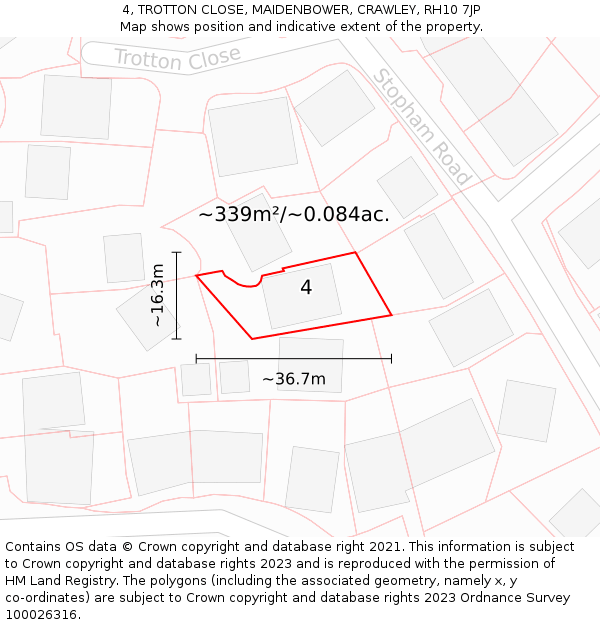4, TROTTON CLOSE, MAIDENBOWER, CRAWLEY, RH10 7JP: Plot and title map