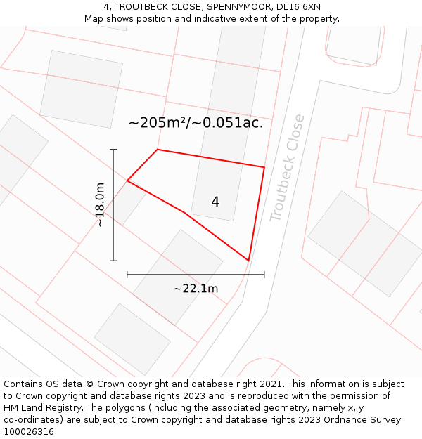 4, TROUTBECK CLOSE, SPENNYMOOR, DL16 6XN: Plot and title map