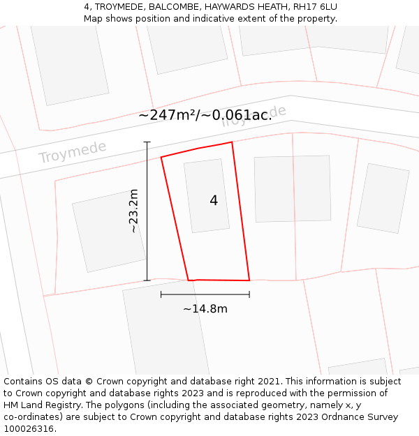 4, TROYMEDE, BALCOMBE, HAYWARDS HEATH, RH17 6LU: Plot and title map