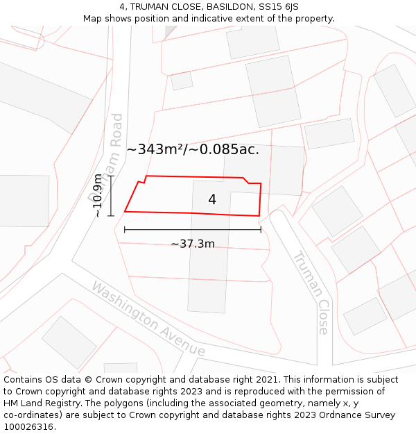 4, TRUMAN CLOSE, BASILDON, SS15 6JS: Plot and title map