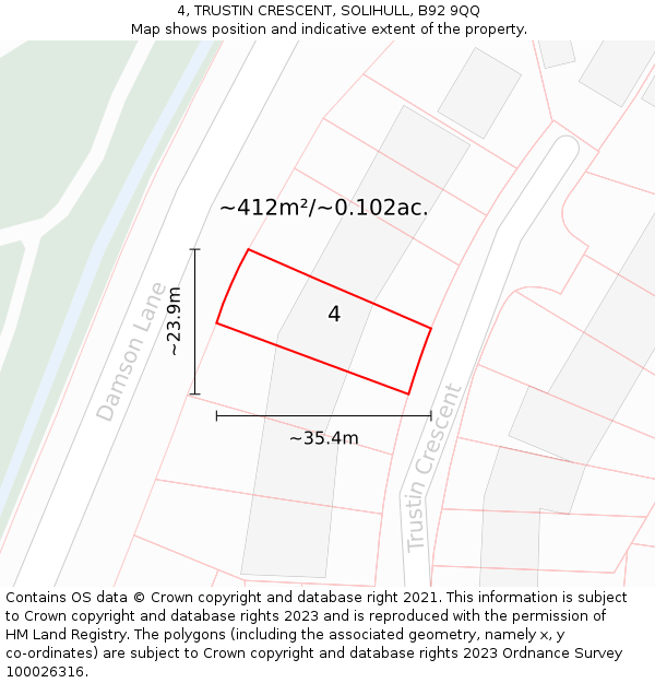 4, TRUSTIN CRESCENT, SOLIHULL, B92 9QQ: Plot and title map