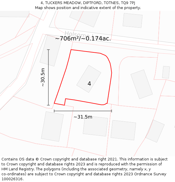 4, TUCKERS MEADOW, DIPTFORD, TOTNES, TQ9 7PJ: Plot and title map