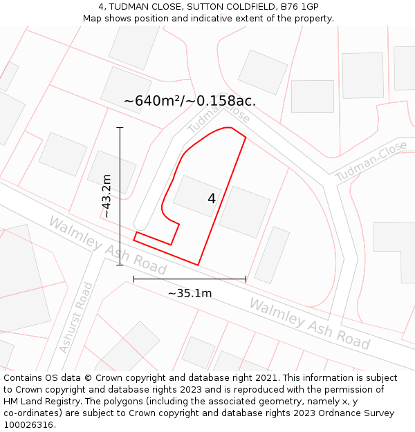 4, TUDMAN CLOSE, SUTTON COLDFIELD, B76 1GP: Plot and title map