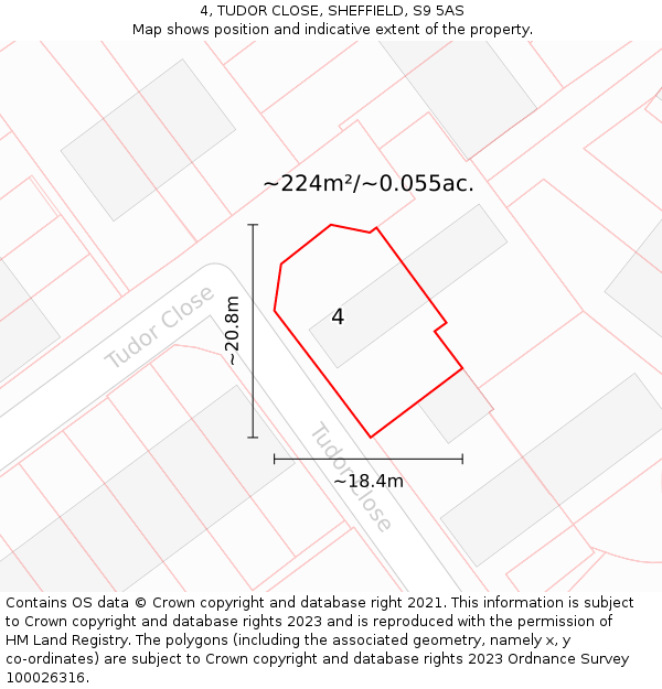4, TUDOR CLOSE, SHEFFIELD, S9 5AS: Plot and title map